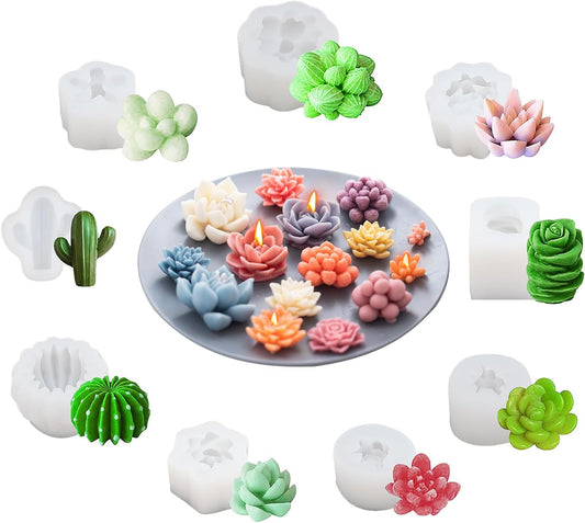 Succulent Silicone Mold, 9PCS Candle Molds for Candle Making,3D Succulent Resin Mold,Plant Flower Wax Candle Soap Silicone Molds