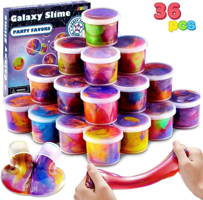 Slime Party Favors, 36 Pack Galaxy Slime Ball Party Favors - Stretchy, Non-Sticky, Mess-Free, Stress Relief, and Safe for Girls and Boys - Classroom Reward, Valentine'S Day Party Supplies