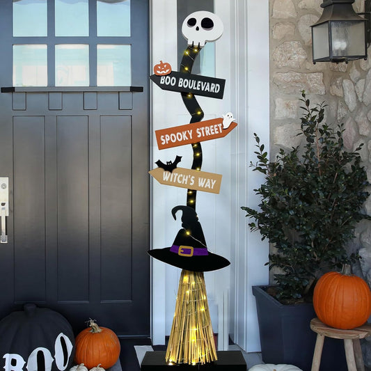 Halloween Decorations -Lighted Halloween Wooden Witch’S Broom for Indoor Outdoor Porch Yard Decor - Spooky Light up Halloween Witch Decorations Sign