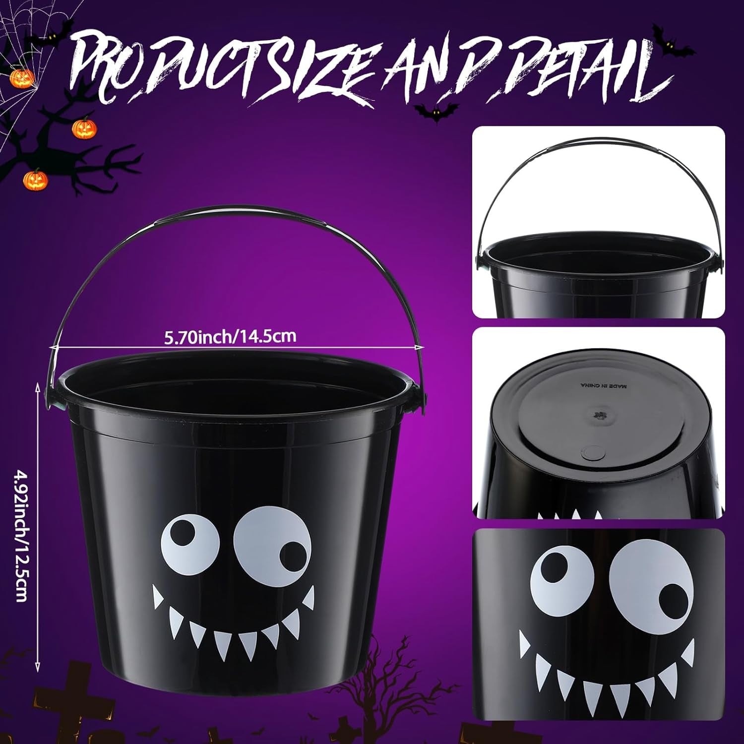 Halloween Plastic Buckets for Kids 5.7 X 5.7 X 4.9 Inch Halloween Trick or Treat Buckets Jack O Lantern Candy Basket Pumpkin Pail with Handle for Halloween Party Favor Supplies