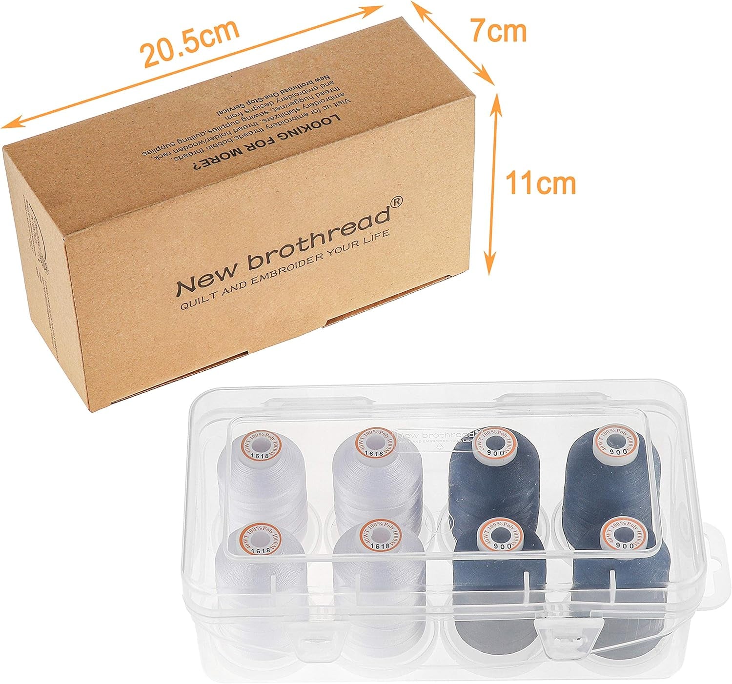 Polyester Embroidery Machine Thread 1000M Each with Clear Plastic Storage Box for Embroidery & Quilting - 4Xsnow White+4Xblack