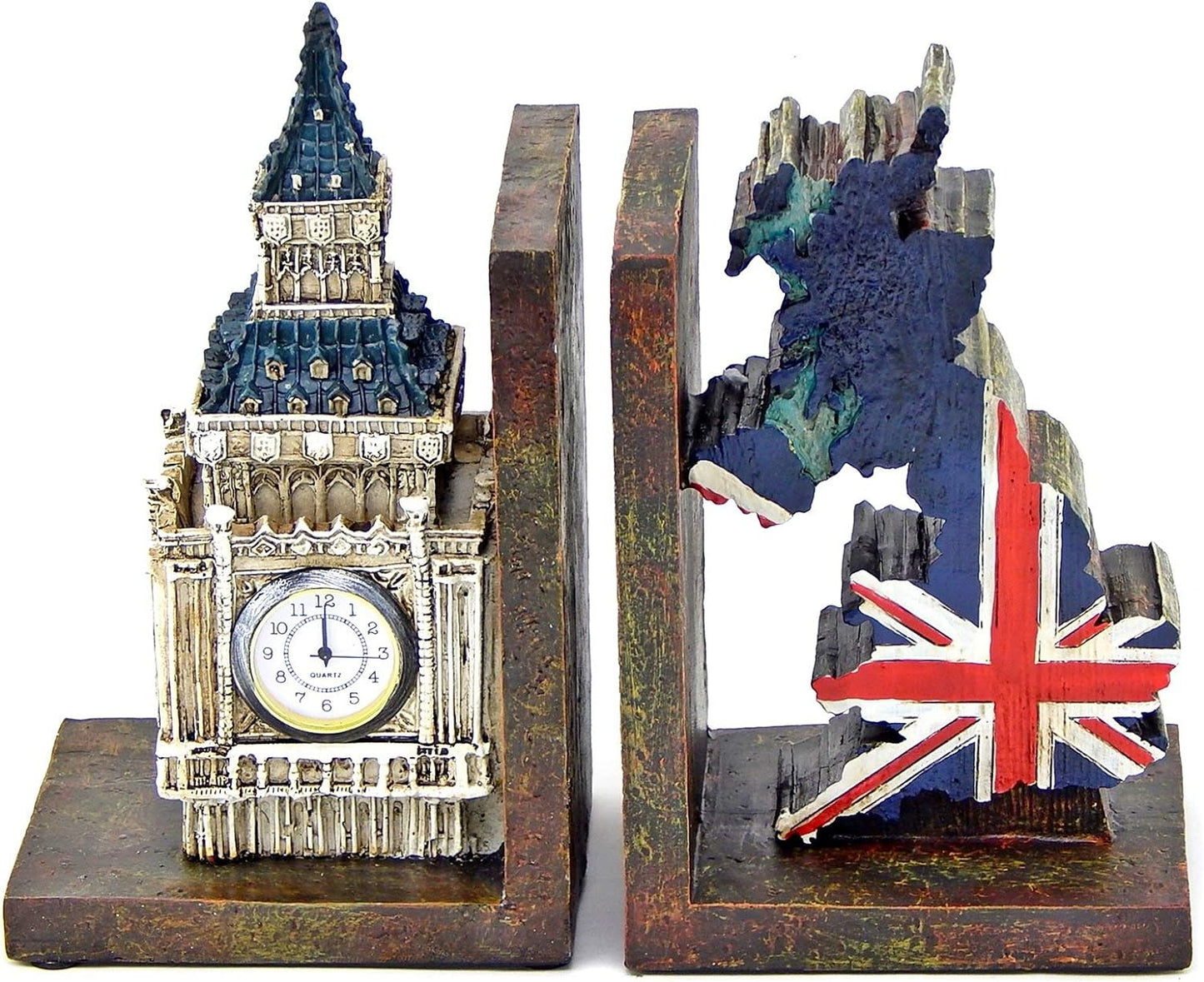 Decorative Bookends Big Ben Clock Tower London UK Flag Map Vintage Unique British Patriots Gifts Bibliography Home Decor Bookshelves Heavy Book Ends