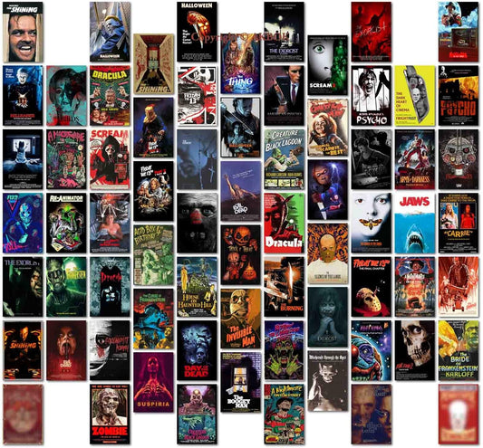 70PCS Vintage Horror Movie Wall Collage Kit,Creepy Classic Horror Movie Posters Aesthetic Pictures Horror Decor for Home Man Cave Dorm Wall Decor 4×6 Inches