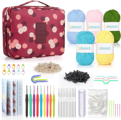 Crochet Kit for Beginners, Beginner Crochet Kit for Adults and Kids Crochet Kits Includes Crochet Hooks Knitting Bag Crochet Yarn for Crocheting Instruction Knitting Kit Crochet Supplies Gift