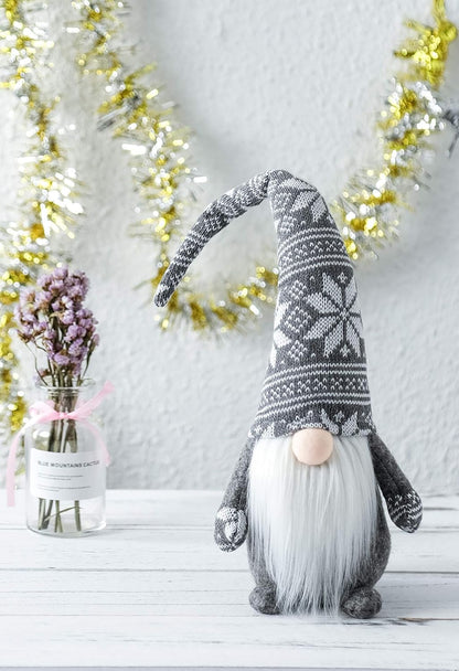 Holiday Gnome Handmade Swedish Tomte, Christmas Elf Decoration Ornaments Thanks Giving Day Gifts Swedish Gnomes Tomte (Grey Snowflake-19 Inches)