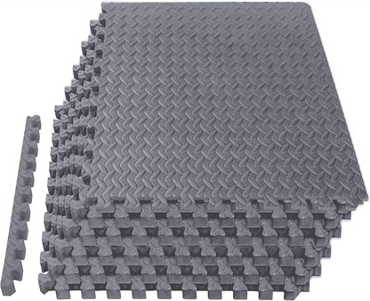 EVA Exercise Floor Mats: Interlocking Foam Tile Performance Mats - 6 Tiles (Area: 24 SQ FT) 1/2 Inch Thickness, EVA Home Gym Exercise Floor Mats for All Exercises or Equipment, Black