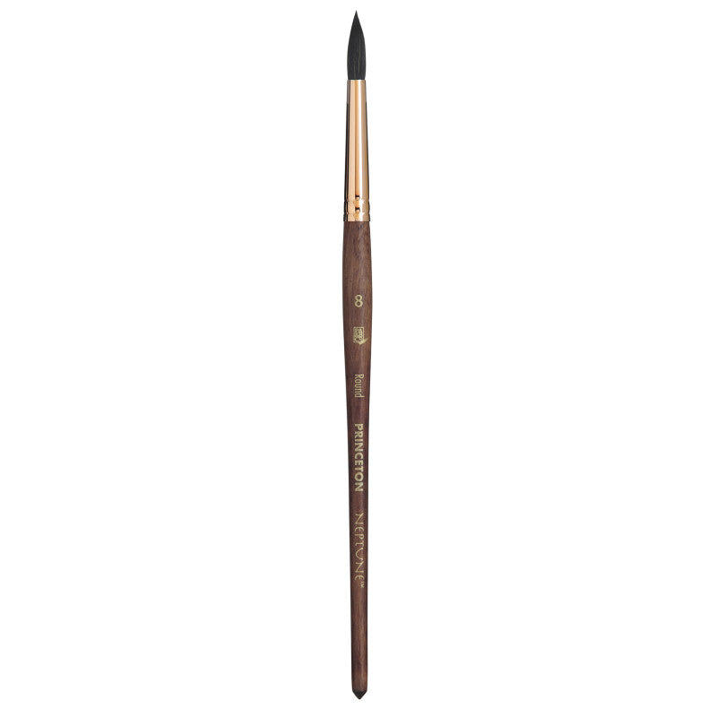 Neptune Round Brush, Synthetic Bristles, Short Handle Watercolor Paintbrush, Dark Wood, Size 8, 1 Count