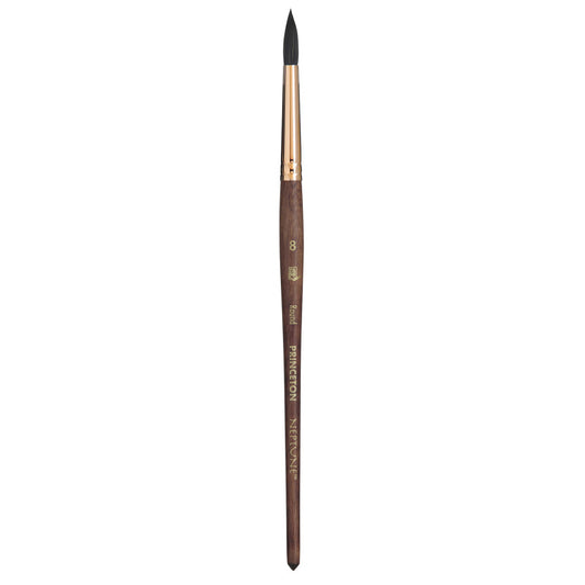 Neptune Round Brush, Synthetic Bristles, Short Handle Watercolor Paintbrush, Dark Wood, Size 8, 1 Count