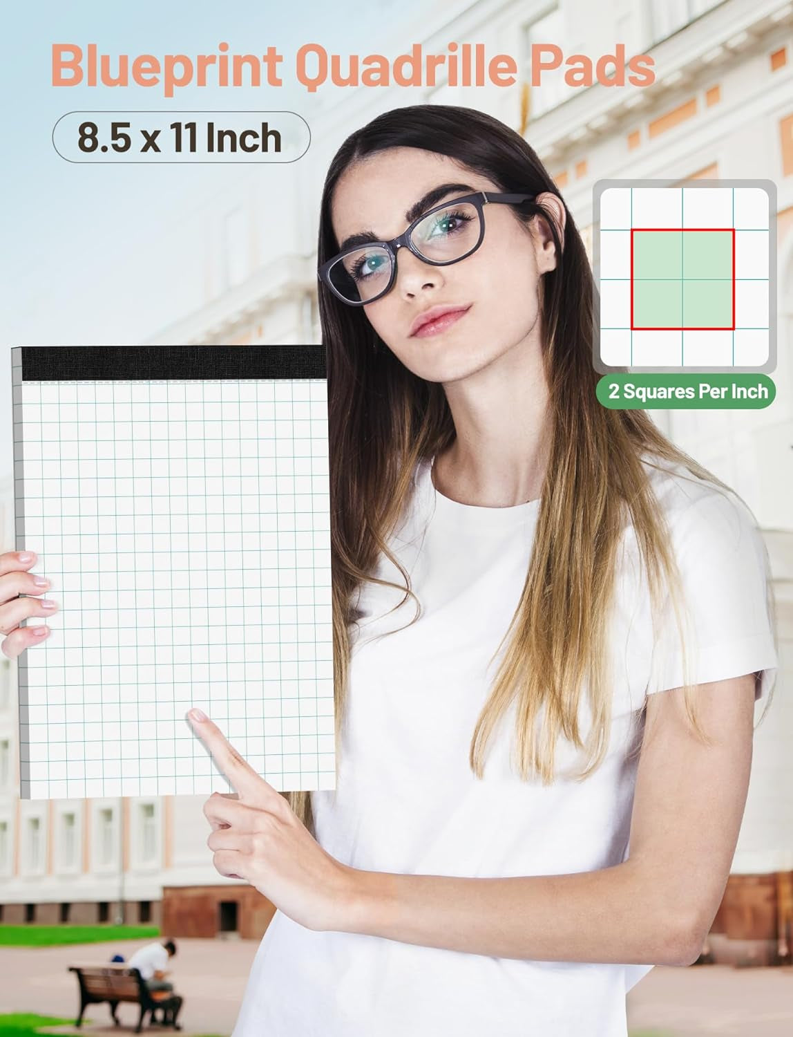 Graph Paper 8.5 X 11 White Grid Paper Pads 3 Pack Graph Pads 8 1/2 X 11 Graft Paper Letter Size 5X5 Grid Paper with Blue Quad Rule 11 X 8.5 Math Graph Paper Pads for School Square Paper, 50 Sheets/Pad