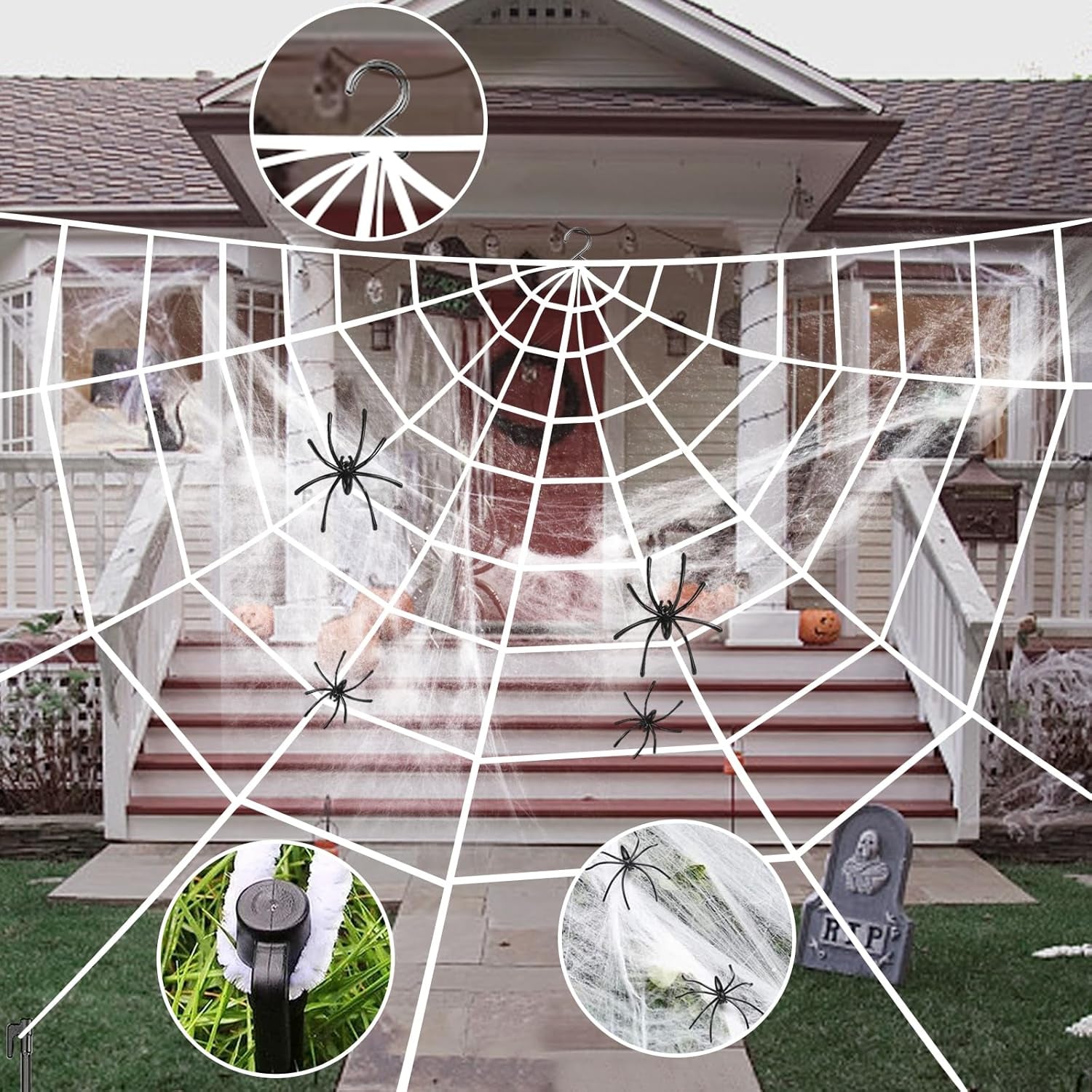 Spider Webs Halloween Decorations - Light up Spider Web Halloween Decorations Outdoor 32X16.5Ft- 450 LED Giant Spider Web & 50G Stretch Cobweb,Halloween Spiderwebs with Remote Control