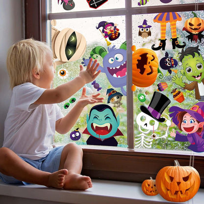 N/C Halloween Window Clings for Kids Halloween Gel Window Clings Double Sided 10 Sheets Halloween Window Clings for Glass Windows Cute Halloween Window Clings Large for Window