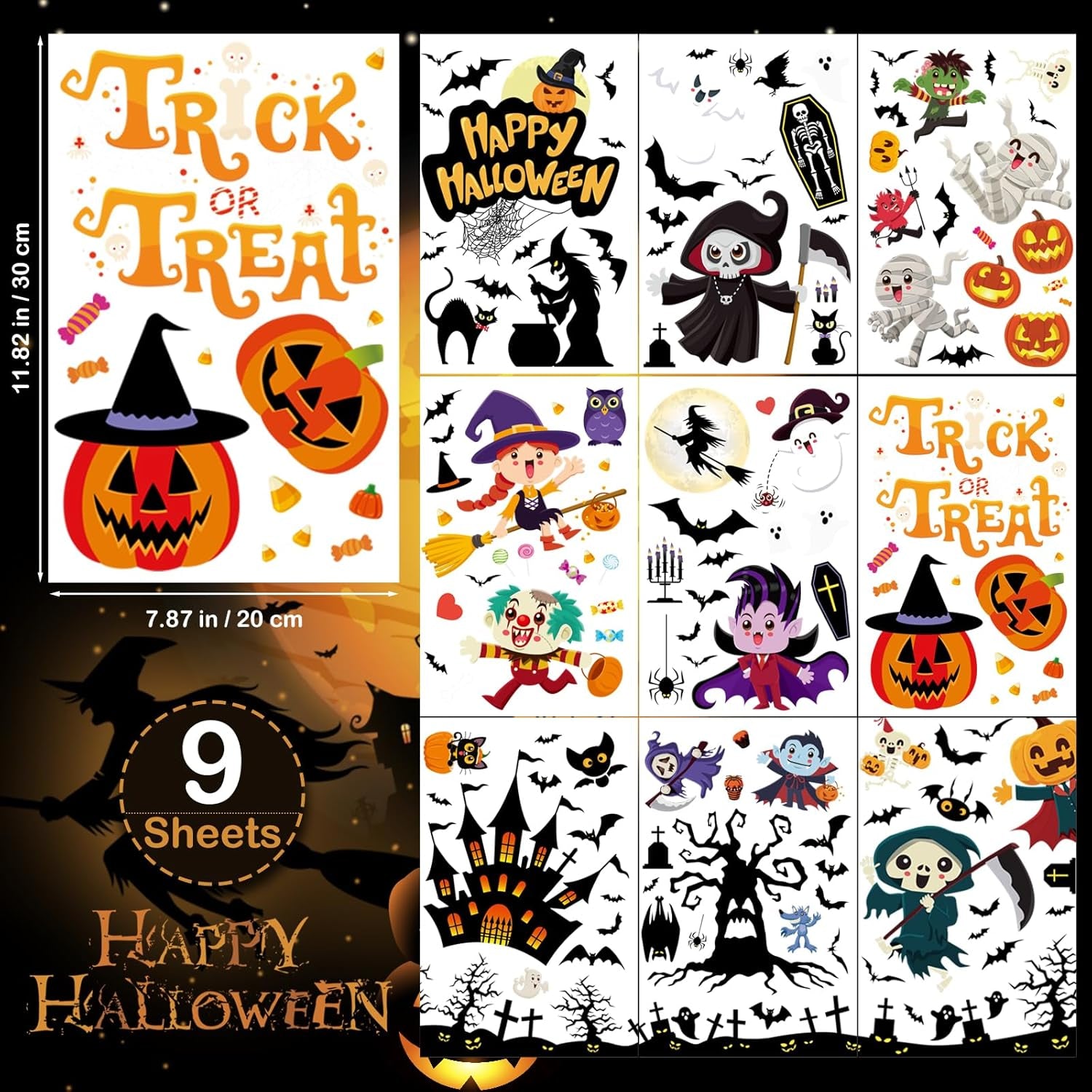 Halloween Window Clings for Glass Windows, Cute Halloween Window Decorations for Kids, Indoor Stickers Decals Decor for Home