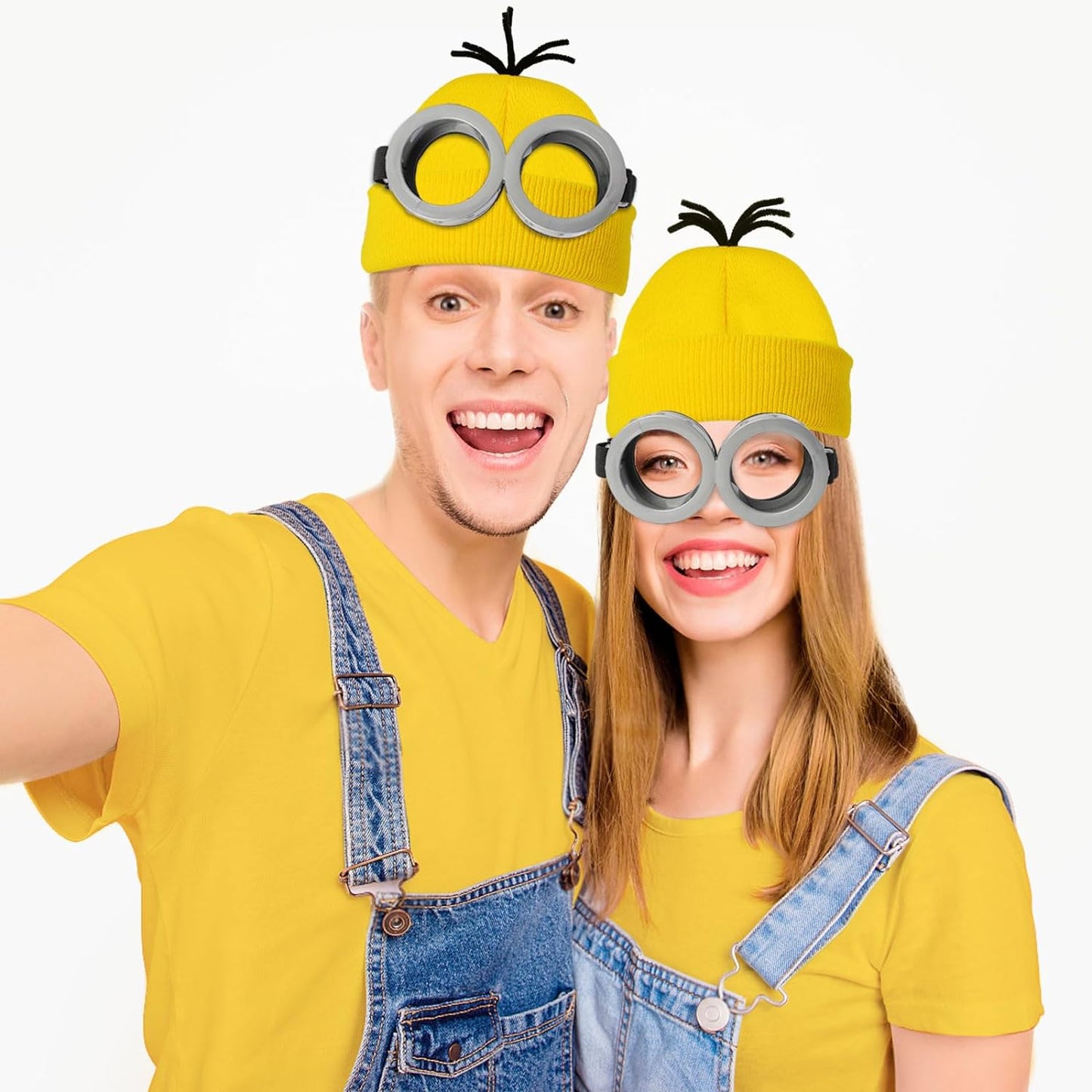 Halloween Costume Accessories Adult,Goggles Glasses/Yellow Beanie/Gloves for Men Women Cosplay Party Set