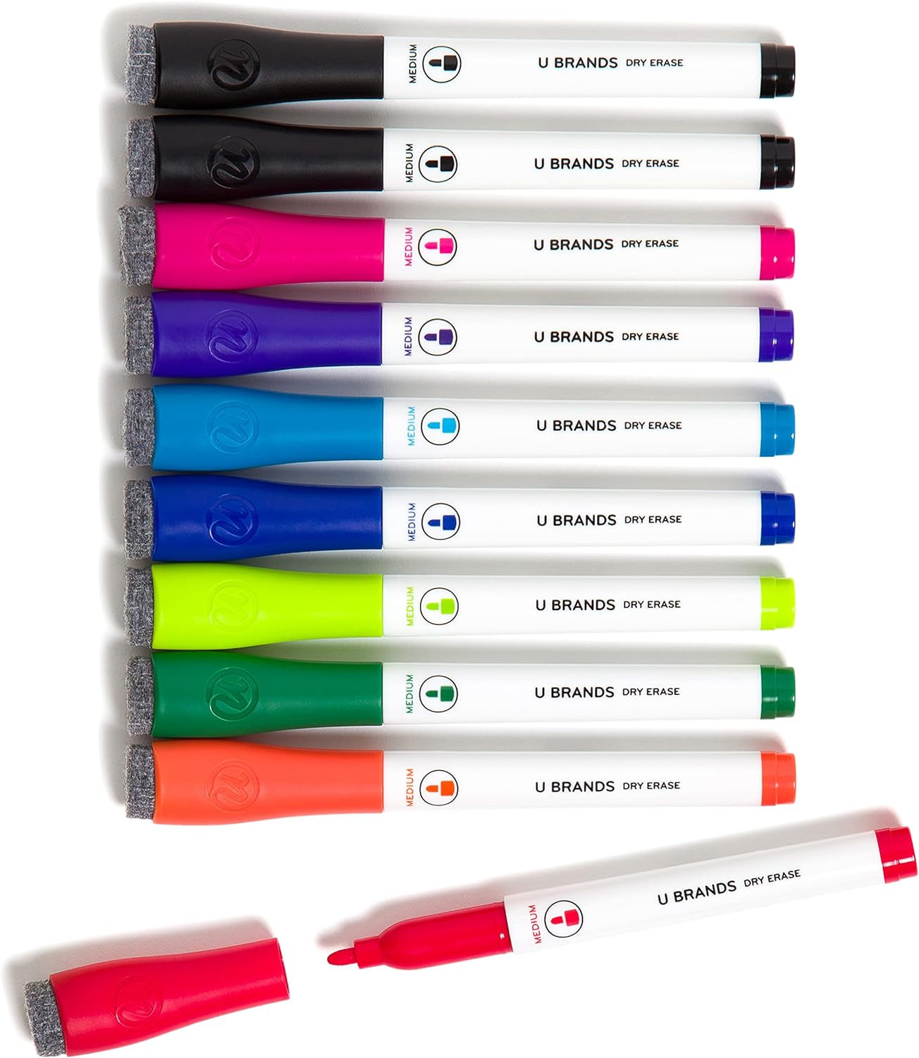 Magnetic Dry Erase Markers with Erasers, Set of 6, Assorted Colors, Low-Odor, Medium (2 Mm) Point