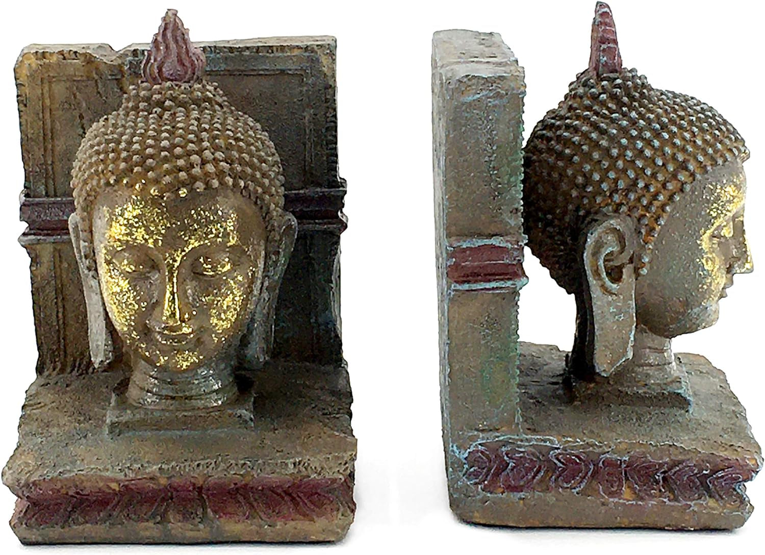 22298 Decorative Bookends Buddha Head Vintage Antiques Retro Rustic Farmhouse Unique Book Ends Stoppers Holder Shelves Nonskid Boho Home Decor 8 Inch