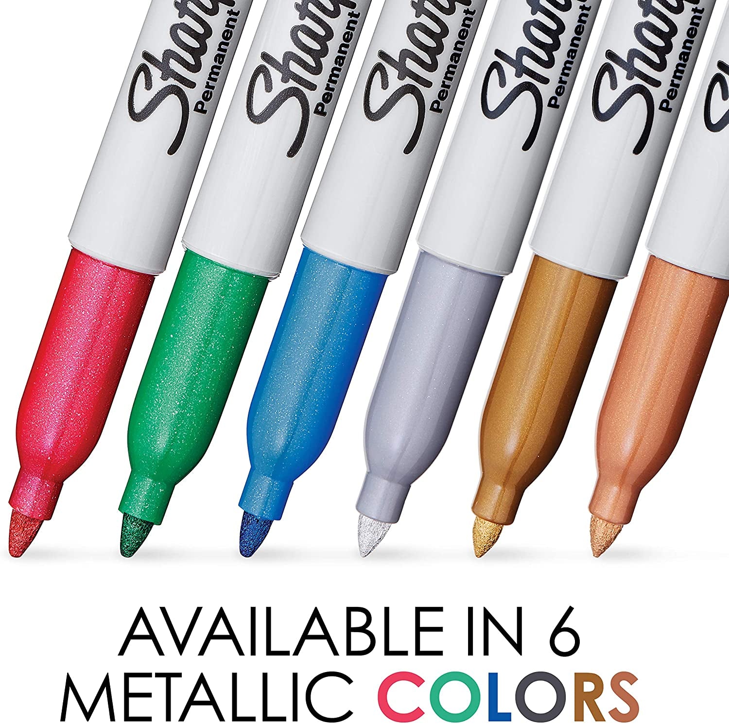 Metallic Permanent Markers, Fine Point, Assorted Metallic, 6 Count