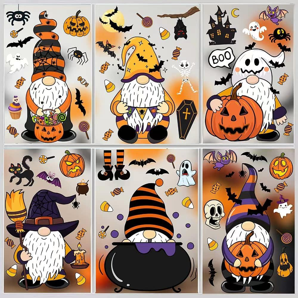 Halloween Window Clings Decals,Halloween Window Glass Decorations with Cute Gnome for Party Supplies(Gnome)