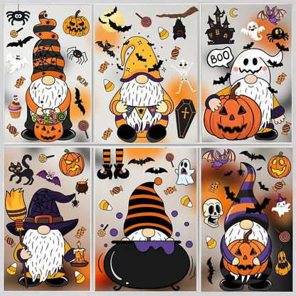 Halloween Window Clings Decals,Halloween Window Glass Decorations with Cute Gnome for Party Supplies(Gnome)