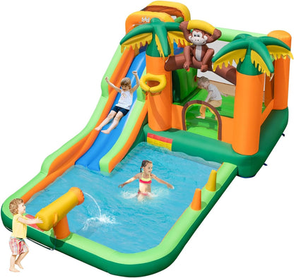 Inflatable Water Slide, Bounce House Water Slide with Ball Pit for Kids Backyard Fun W/735W Blower, Blow up Jump Bouncy Castle Water Slides Inflatables for Kids Boys Girls Outdoor Party Gifts