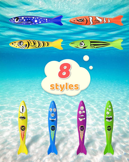 Pool Toys for Kids Ages 4-8, 8 Pcs Diving Toys for Pool for Kids, Summer Swimming Pool Toys, Pool Sinking Torpedoes Toys, Dive Toys for Kids Ages 4-8 8-12