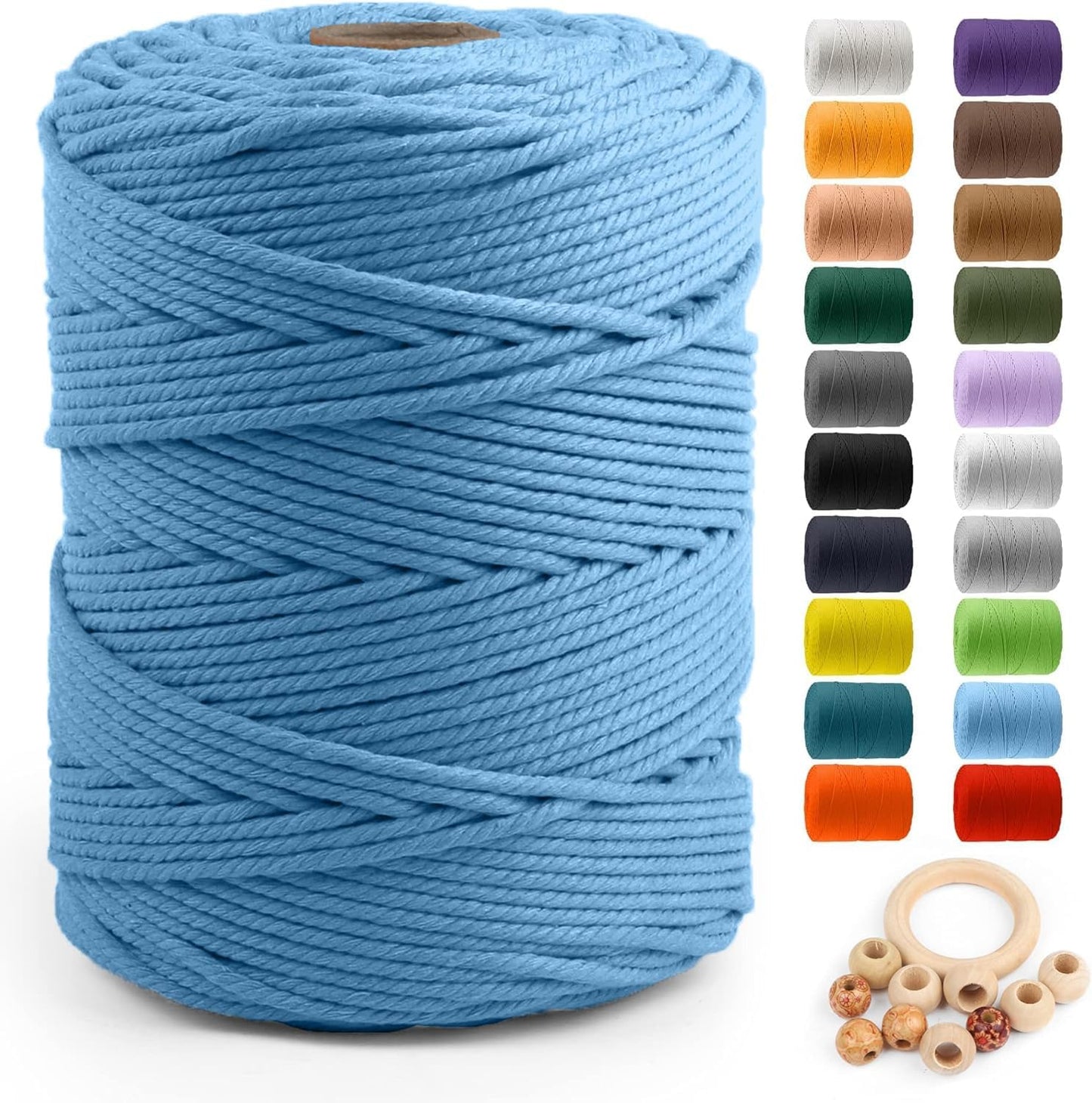 Macrame Cotton Cord 5Mm X 109 Yards,  100% Natural Handmade Colorful 4 Strands Twisted Braided Cotton Rope for Wall Hanging Plant Hangers Gift Wrapping Tapestry DIY Crafts(100M,White)