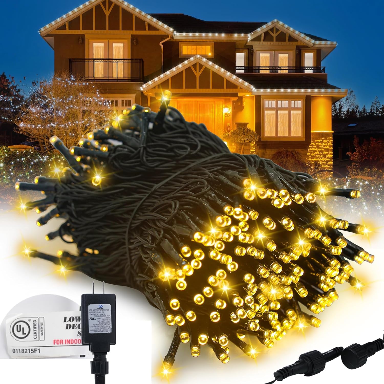 Christmas Lights Outdoor Indoor, 100FT 300LED 8 Modes Connectable Waterproof Warm White String Lights, Twinkle Fairy Lights for Room Bedroom Wedding Holiday Christmas Tree Decorations