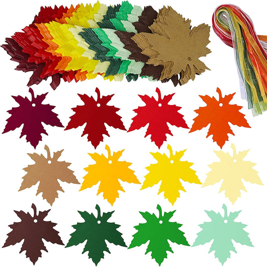 120 Pcs 12 Colors Maple Leaves Gift Tags Sign with Strings Fall Wedding Party Favors Tags Escort Cards Wishing Tree Tags Name Place Cards Hanging Sign Tags Leaves Paper Cutouts with Holes