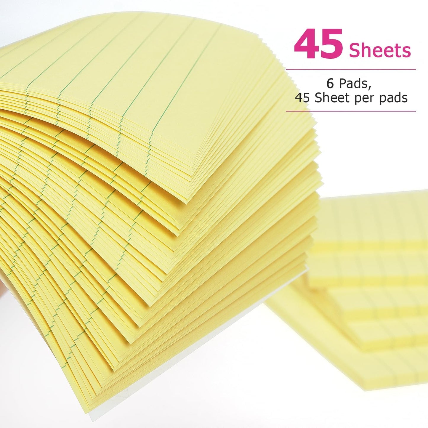 6 Pads Lined Sticky Notes with Lines 4X6 Self-Stick Notes Bright Color Sticky Notes, 45 Sheets/Pad (Yellow)