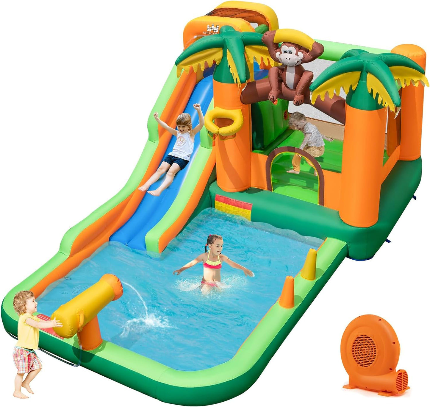 Inflatable Water Slide, Bounce House Water Slide with Ball Pit for Kids Backyard Fun W/735W Blower, Blow up Jump Bouncy Castle Water Slides Inflatables for Kids Boys Girls Outdoor Party Gifts