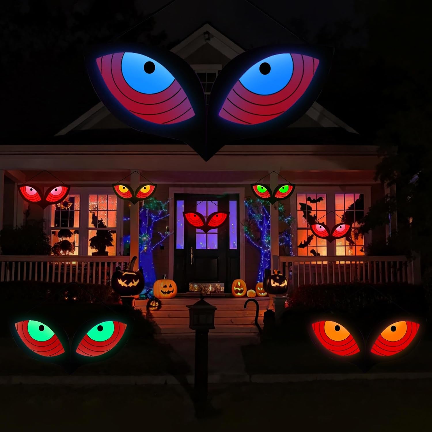 Halloween Decorations Spooky Eyes Lights, 23.6 Inch Large Wooden Halloween Eyes Lights with 7 Color Modes, Battery/Usb-Powered, Super Bright Realistic Owl Eyes for Indoor Outdoor Halloween Décor