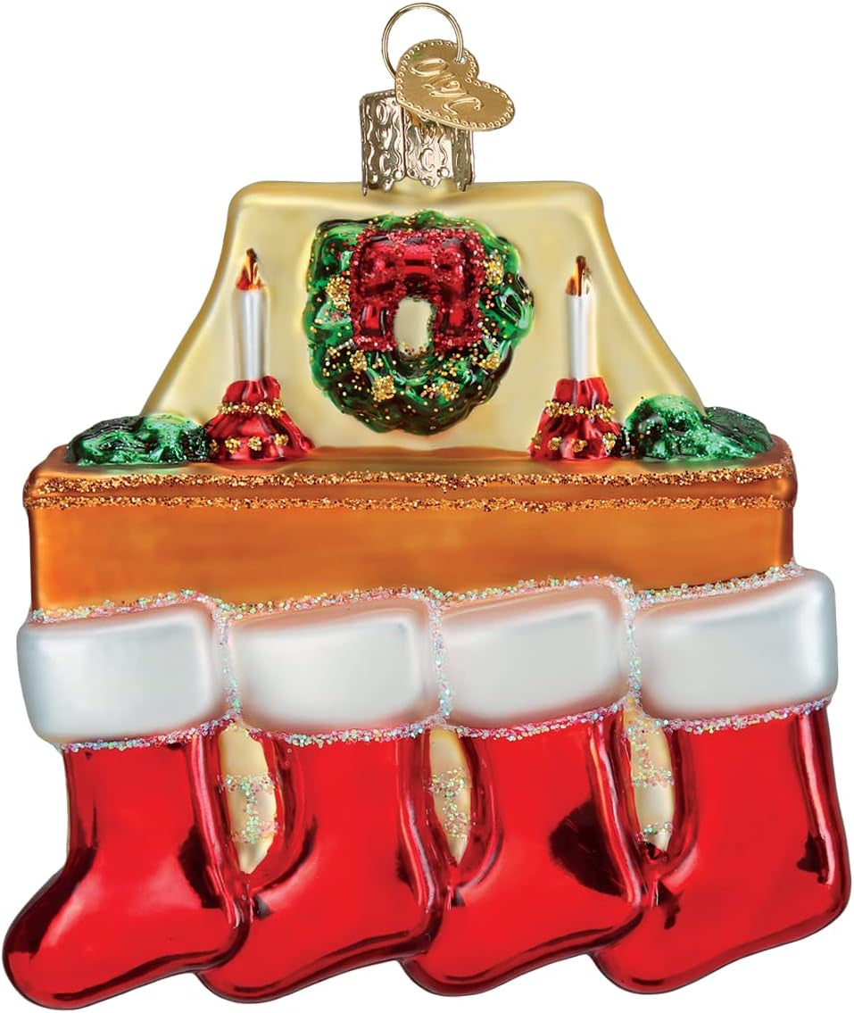 Family of 4 Stockings Glass Blown Ornament for Christmas Tree