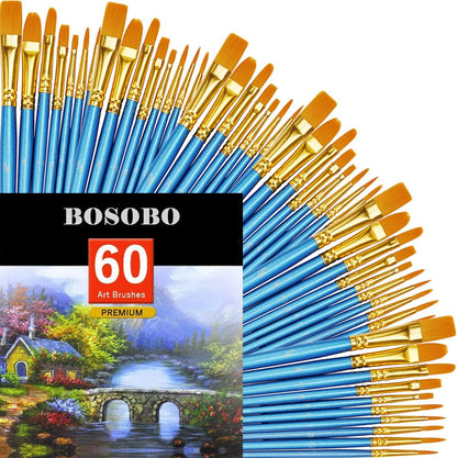 Paint Brushes Set, 2 Pack 20 Pcs Round-Pointed Tip Paintbrushes Nylon Hair Artist Acrylic Paint Brushes for Acrylic Oil Watercolor, Face Nail Art, Miniature Detailing & Rock Painting, Blue