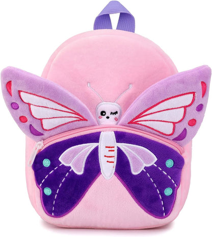 Toddler Backpack for Boys and Girls, Cute Soft Plush Animal Cartoon Mini Backpack Little for Kids 2-6 Years (Butterfly Pink)