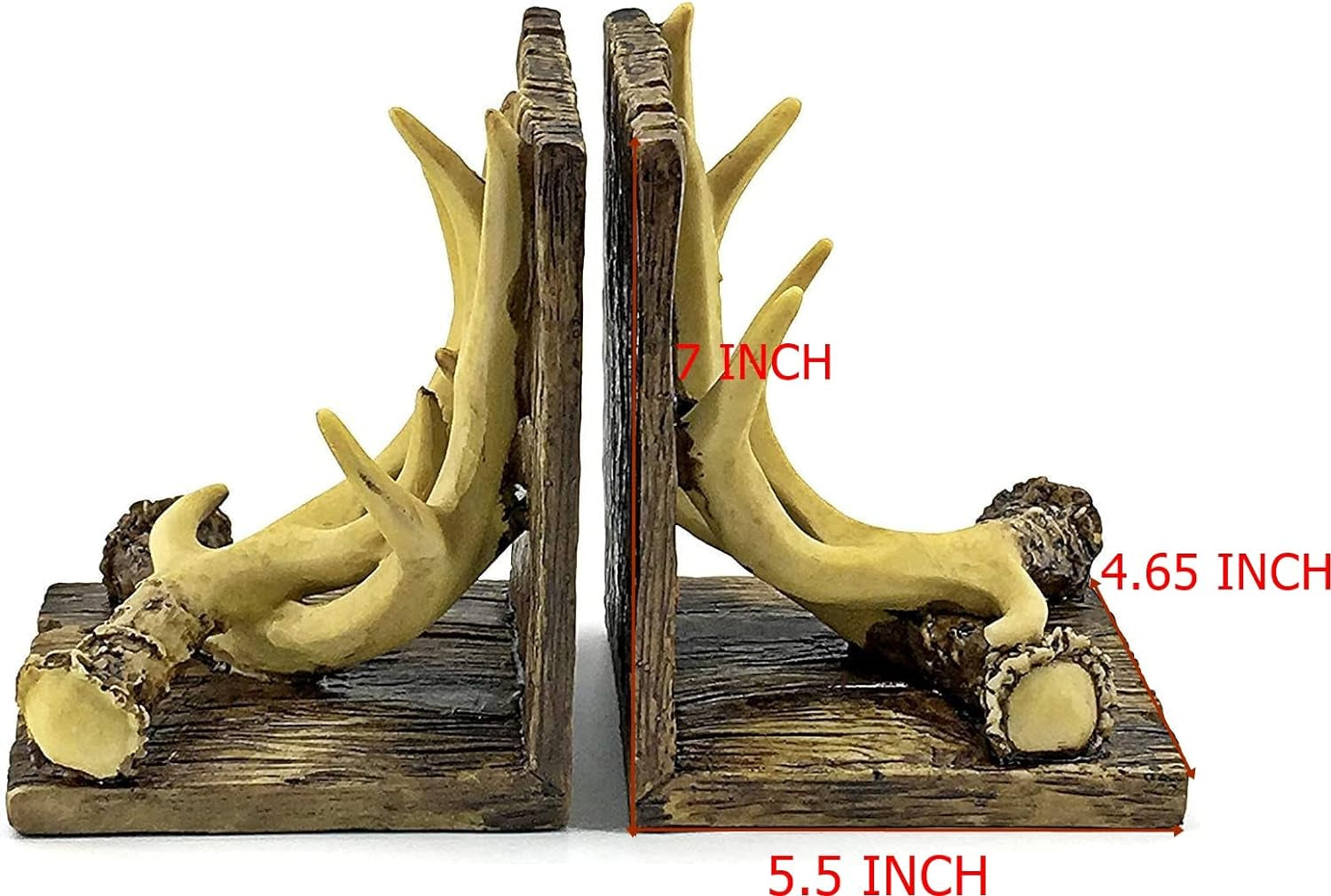 Decorative Bookends Deer Antler Unique Vintage Book Ends Shelves Stoppers Holder Heavy Duty Nonskid Rustic Mountain Cabin Lodge Farmhouse Home Office Decor 7 Inch