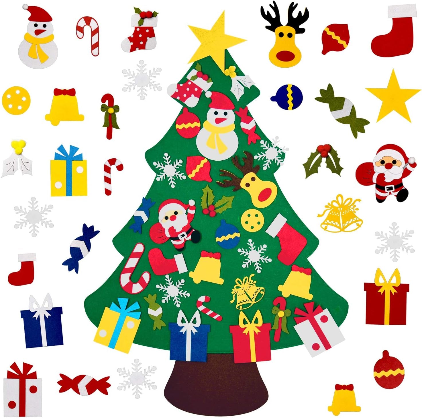 DIY Felt Christmas Tree with 30Pcs Ornaments, Xmas Gifts for Kids New Year Handmade Christmas Door Wall Hanging Decorations