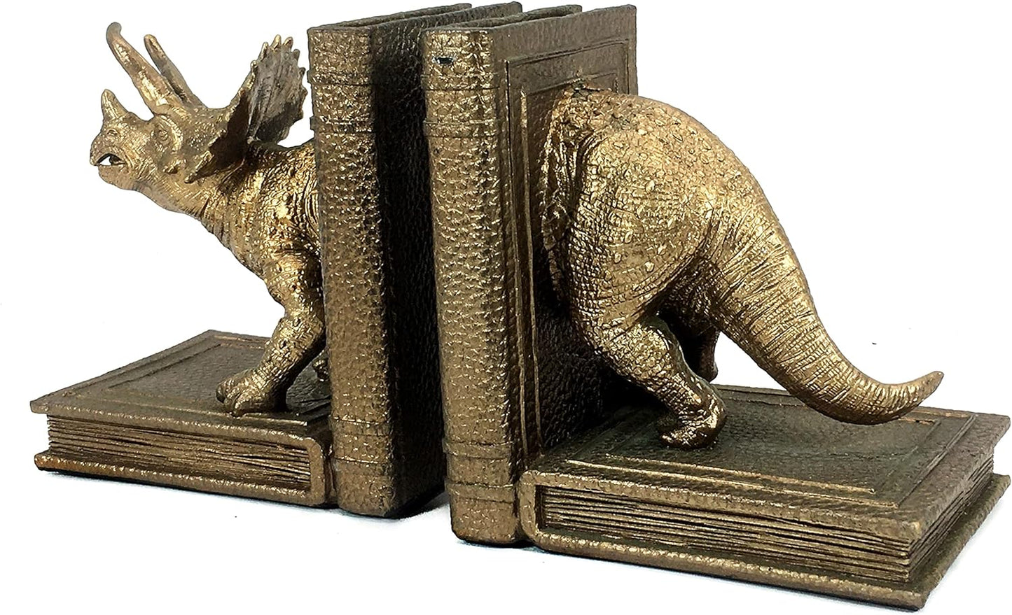 24223 Decorative Bookends Dinosaur Dragon Animal Art Statues Bookends Sculptures Figurine Heavy Nonskid Stoppers Bookshelf Holder Shelves Rack Dividers Library Office Home Decor Gold Vintage