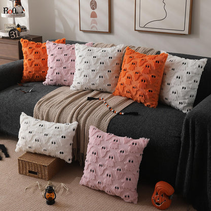 Halloween Pillow Covers 20X20 Inch Set of 2 Orange Ghost Throw Pillow Cases Soft Plush Faux Fur Wool Couch Cushion Case for Chair Sofa Bedroom Living Room Home Decor PTK03C20