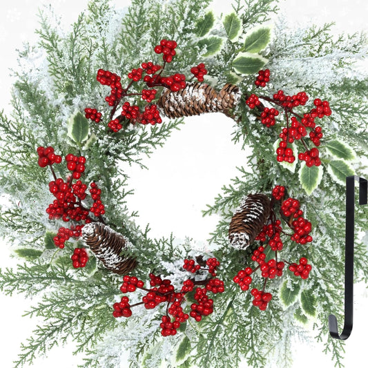 18 Inch Christmas Wreath with Pine Cones and Berries - for Front Door, Window, Wall, Party Decor