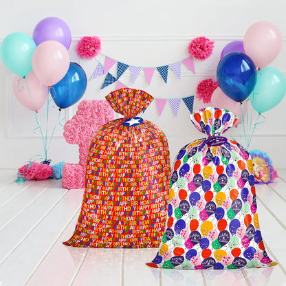 56" Large Birthday Plastic Gift Bag - Colorful Balloon with Confetti Design for Kids Birthdays, Parties or Celebrating - 56" H X 36" W