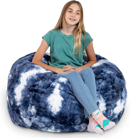 Saxx 3 Foot Bean Bag Chair - Faux Fur - Fun Colors, Unicorn Pink with Removable Cover