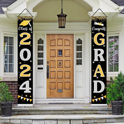 Graduation Decorations 2024 GRAD Banner Black Graduation Party Decorations 2024 Porch Door Welcome Banners for Class School