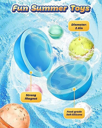 Reusable Water Balloons, Magnetic Refillable Water Balls, Summer Outdoor Water Toy for Kids and Adults, Self Sealing Quick Fill Water Balloons Pool Beach Toys for Boys and Girls (12 Pcs)