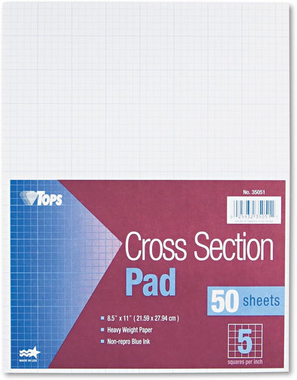 Cross-Section Pads, 8-1/2" X 11", Glue Top, Graph Rule (1 X 1), 5 Sheets (3511)