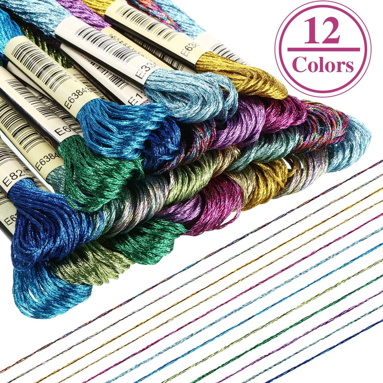 24 Pieces Metallic Embroidery Floss Multicolor Embroidery Skein Threads Glitter Embroidery Thread Cross Stitch Polyester Thread for Friendship Bracelets DIY Embroidery Thread Crafts