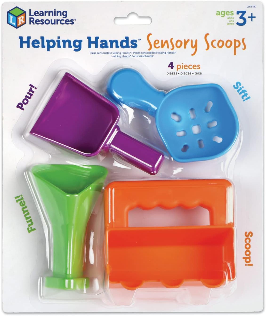 Helping Hands Sensory Scoops, 4 Pieces, Ages 3+, Fine Motor Skills Toys for Children, Toddlers Bin, Tool Set
