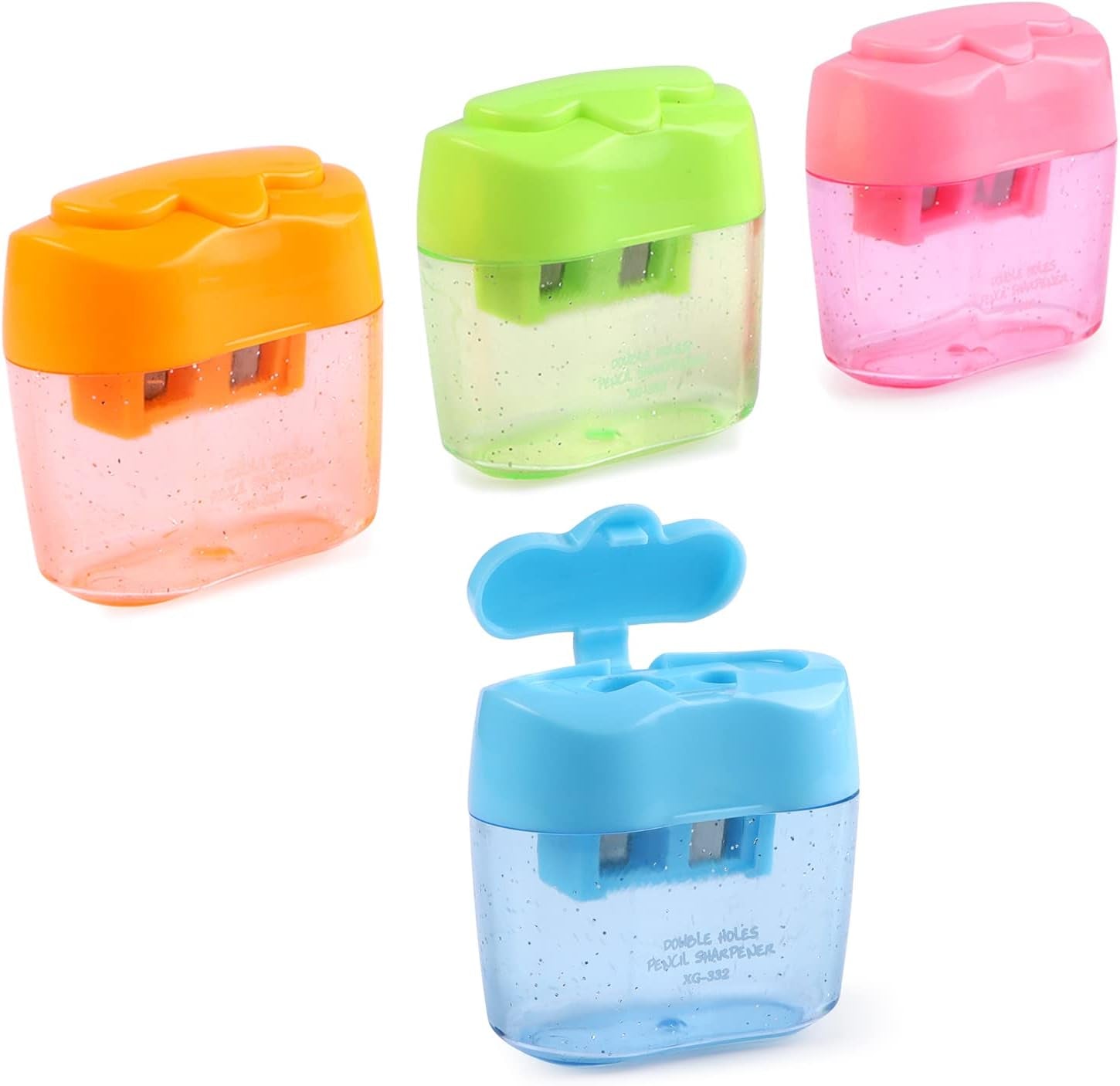 Manual 4PCS Colorful Compact Dual Holes Pencil Sharpeners with Lid for Kids & Adults, Portable for School Office