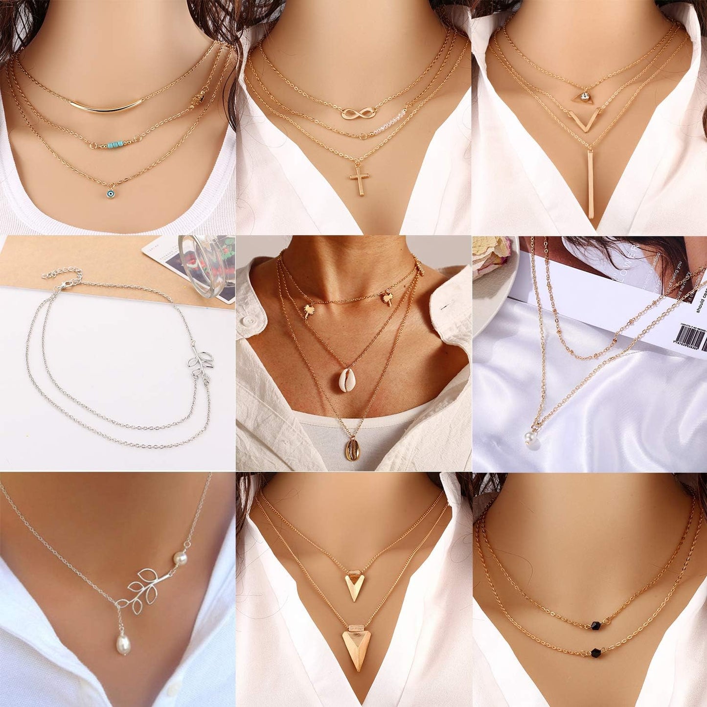 20 PCS Pendant Necklace with 14 PCS Gold,6 PCS Sliver,20 Styles of Necklaces for Women Girls Jewelry Fashion and Valentine Birthday Party Gift