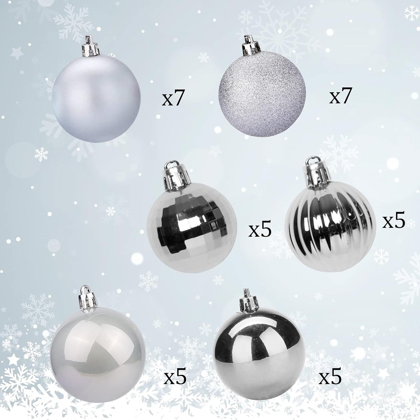 Christmas Ball Ornaments, 24 Ct Pre-Strung Xmas Tree Decorations, Holiday Hanging Balls White 2.36"