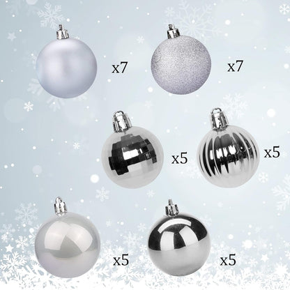 Christmas Ball Ornaments, 20 Ct Pre-Strung Xmas Tree Decorations, Holiday Hanging Balls Silver 3.15"