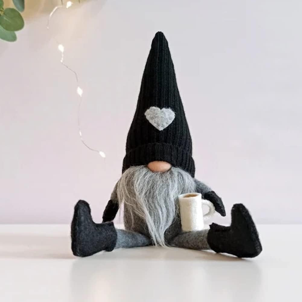 2 Pcs Coffee Gnomes Plush Bar Decor, Handmade Swedish Tomte Gnomes Gifts Farmhouse Scandinavian Figurine Gnome for Home Kitchen Coffee Station Table Shelf Decor